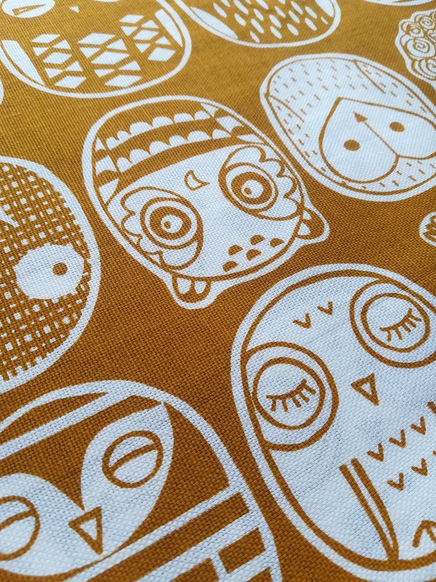 'Owls' mustard tea towel