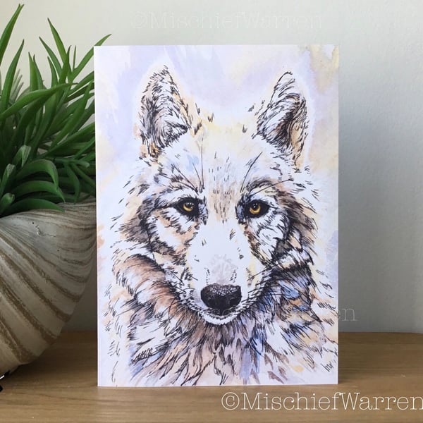 White Wolf Art Card. Blank for any occasion
