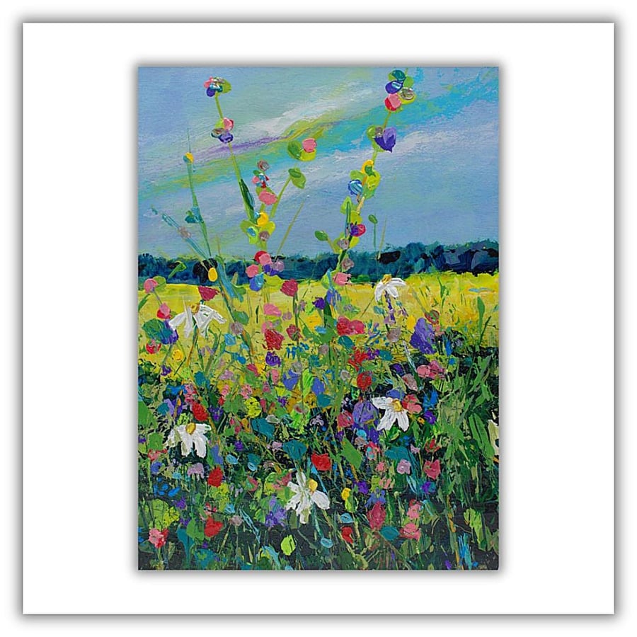 An original acrylic painting - wildflowers - colourful flowers - summer day
