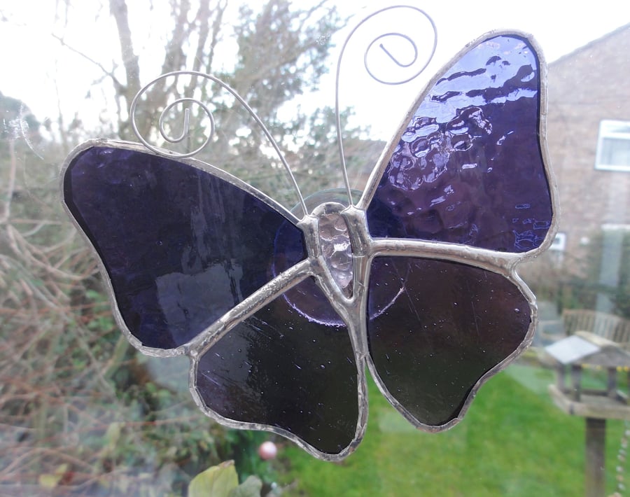 Stained Glass Butterfly Suncatcher - Purple  