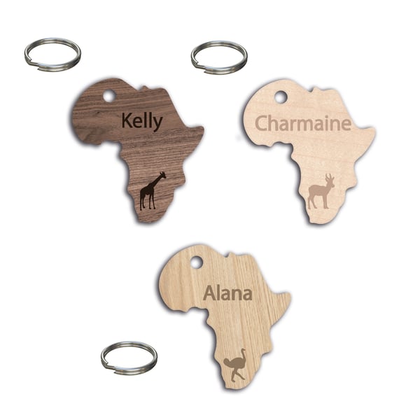 South African Keyring Africa Animals Personalised Wooden Name