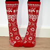 Hand Knit Wool Socks Red White Christmas Reindeer Elk Scandinavian Slippers