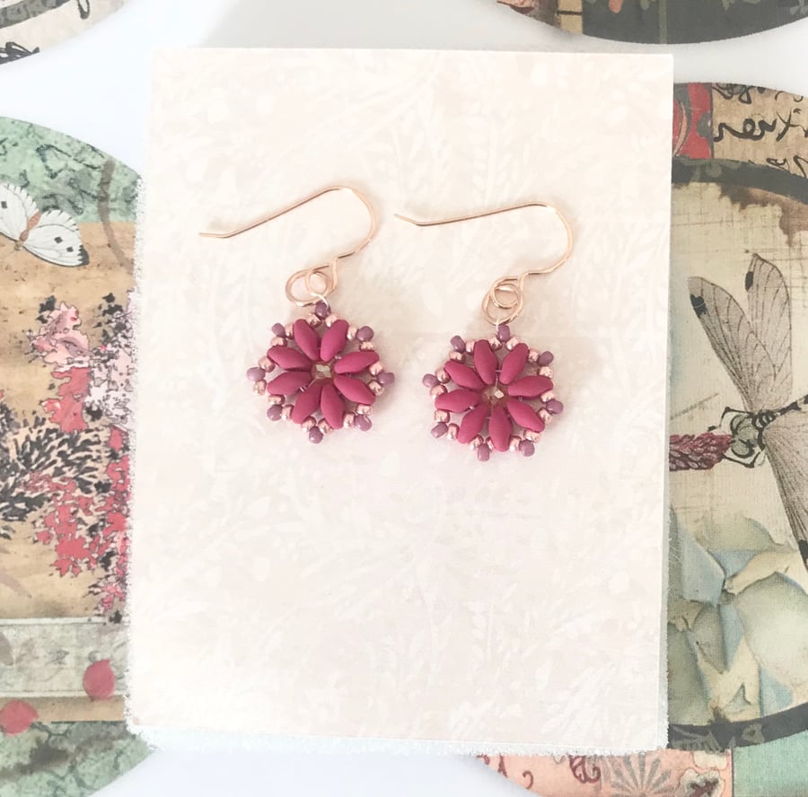 Sterling Silver, Rose Gold Plated Flower Earrings 