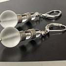 Handcrafted frosted glass and rock crystal gemstones dangling earrings
