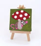Mouse and Toadstool Painting - whimsical miniature canvas art - Image 1