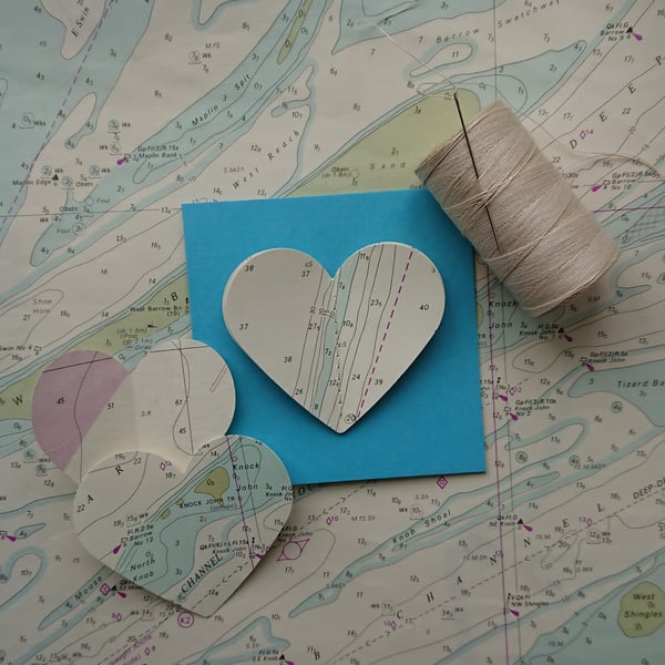 Nautical card - sea chart hearts - anniversary, wedding, engagement