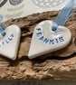 Ceramic personalised heart name plaques, Christmas decorations, labels - Image 1