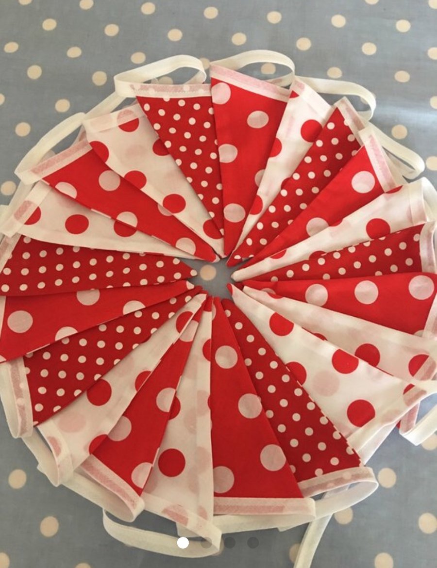 Vintage vibe red & white cotton fabric bunting wedding,party flags