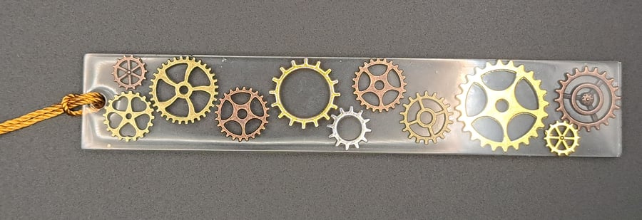 Cog steampunk bookmark with brown tassel 