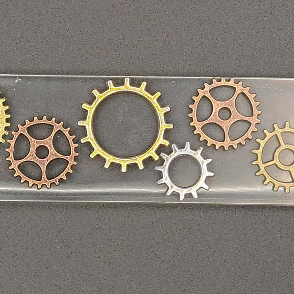 Cog steampunk bookmark with brown tassel 