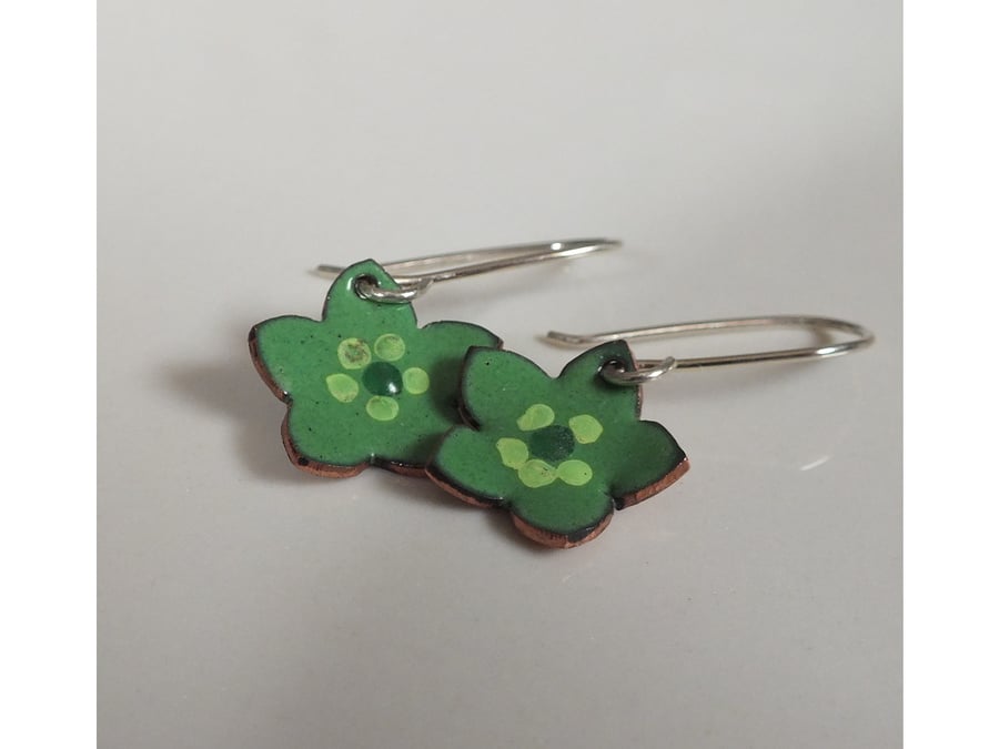 Green enamel flower earrings