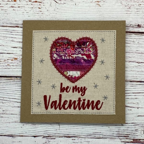 Valentine Textile Card - Valentines Day Card - be my Valentine Card