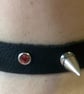 Black leather choker with 2 Spikes and 3 Pink Gemstones