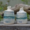 Seascape ceramic bottle bud vase - glazed in turquoise, greens and blues