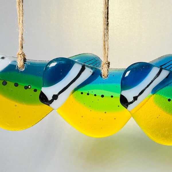 Fused glass blue tit hanging bird- glass birds