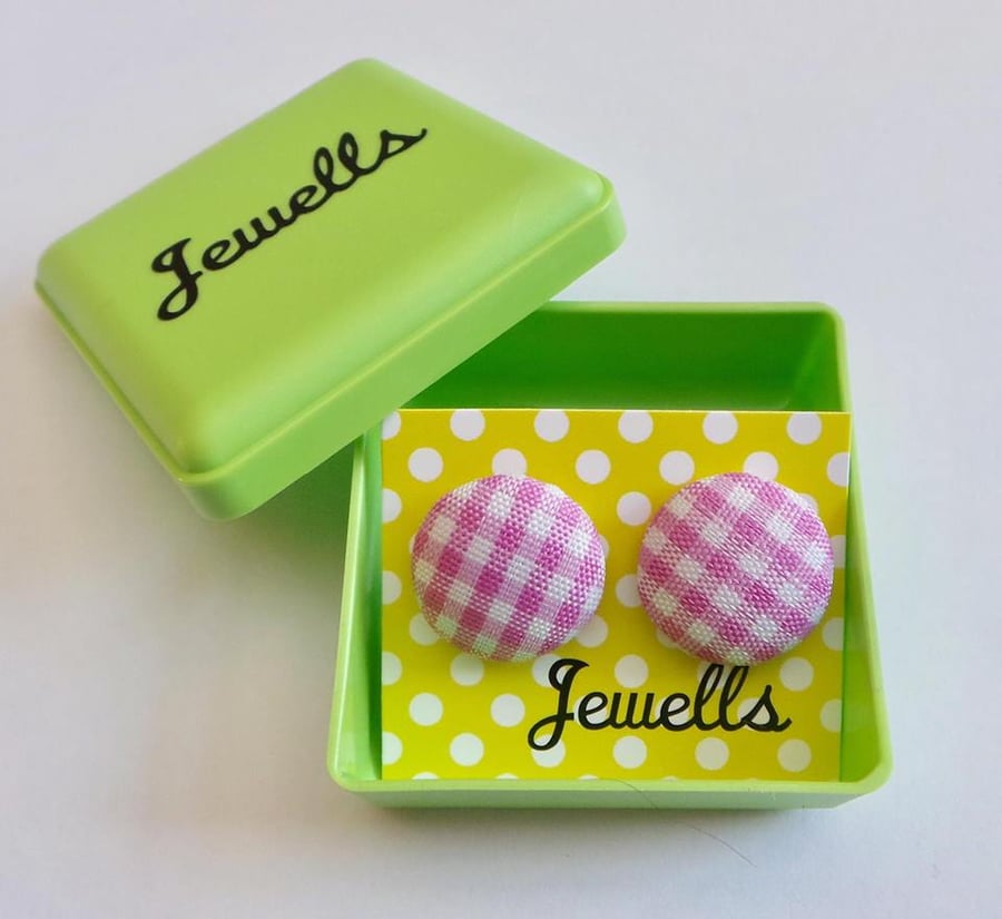 Fabric earrings - gingham - lots of colours available - gift boxed