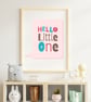 Girls Wall Art Print – A4 Quote Poster –  Hello Little One in pink -  Unframed