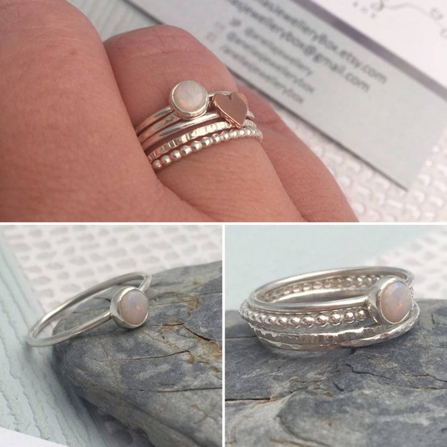 Build Your Own Stacking Ring Set, Opal Ring, Stackable Ring Set, Ring Stack