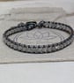 Labradorite and metallic grey leather bracelet with button fastener  - Image 8