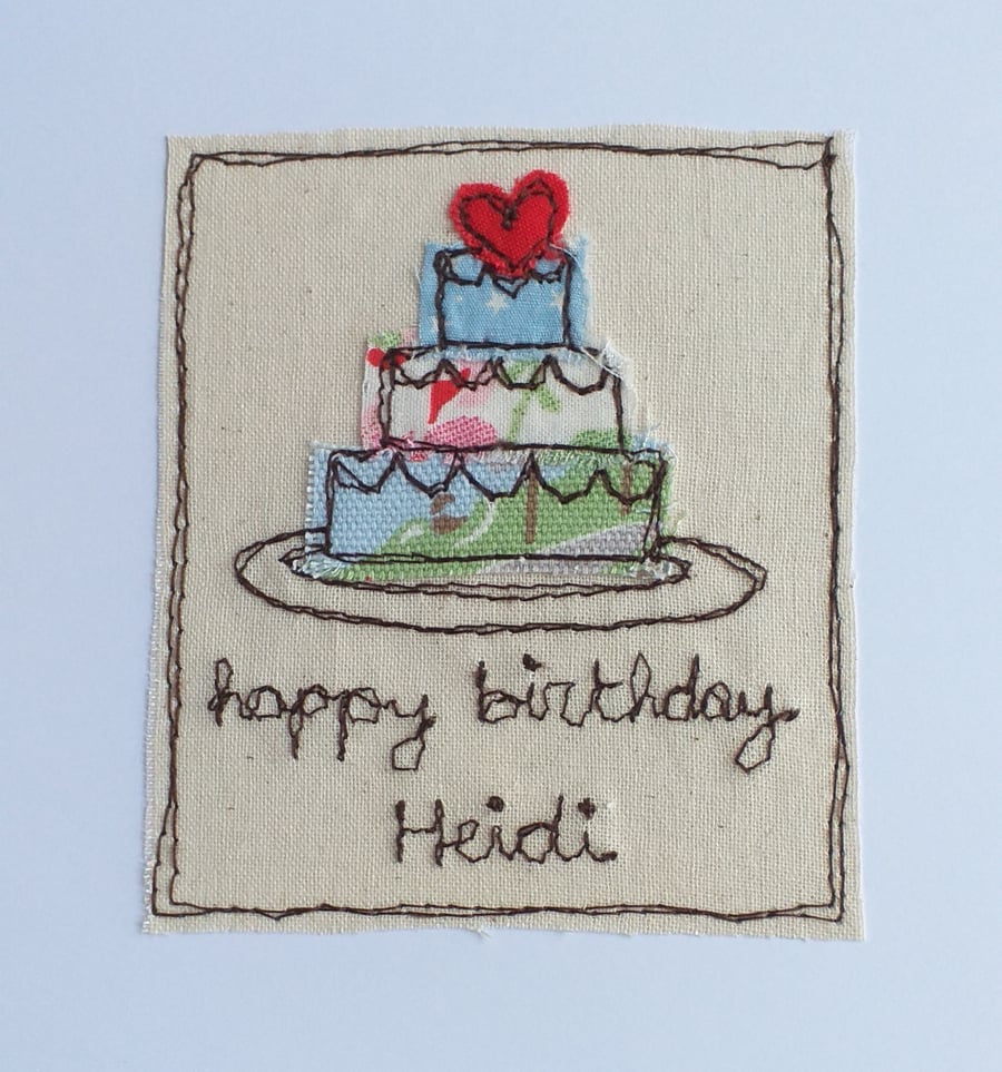 Personalised Embroidered Birthday Cake Card