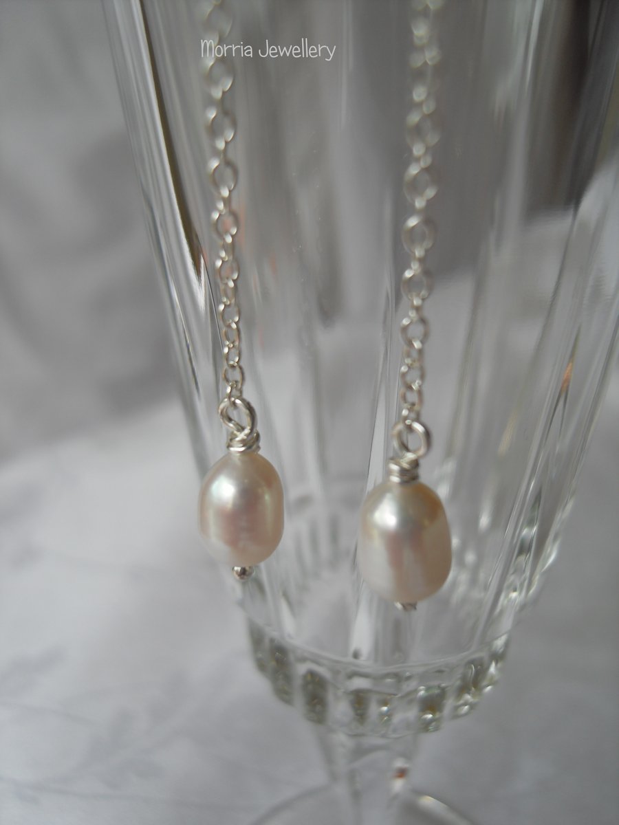 Fresh Water Oval Pearl Drop Earrings