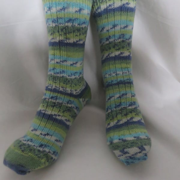 Hand-cranked Ribbed Luxury Wool & Cashmere Socks Size 6 to 7