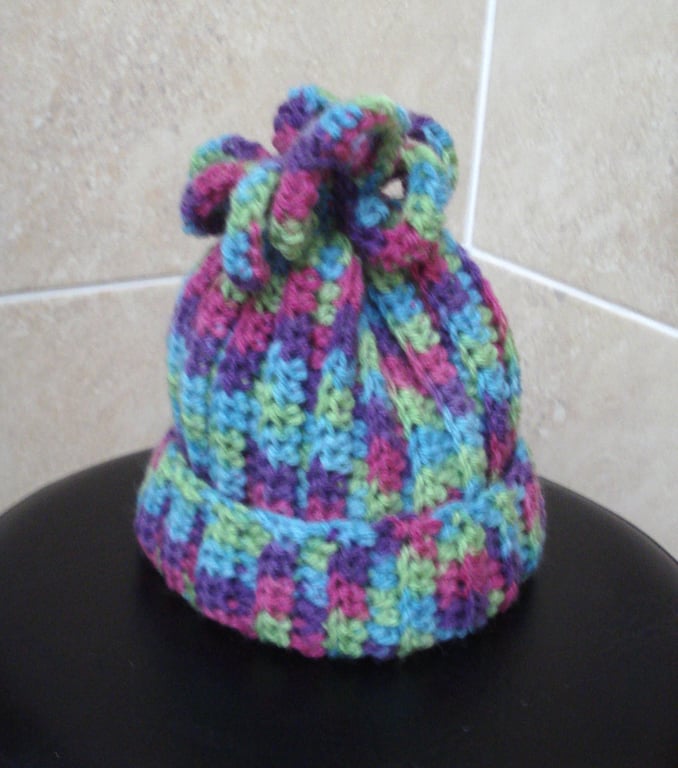 Fun Funky Childs Hat Crochet In Multi Coloured Aran (J39)