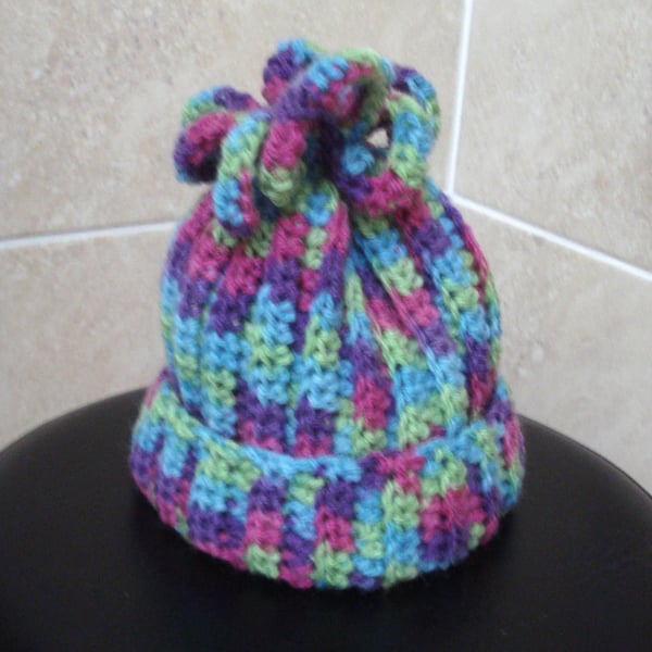 Fun Funky Childs Hat Crochet In Multi Coloured Aran (J39)
