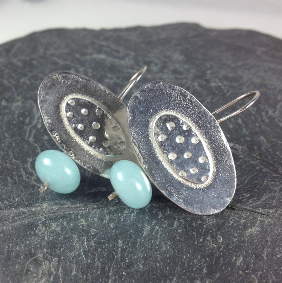 Silver and aquamarine large dotty earrings