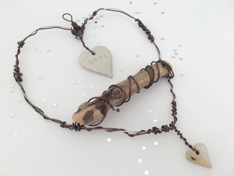 Wire art sculpture, hand made wire art, wall decor, home decor, hanging heart