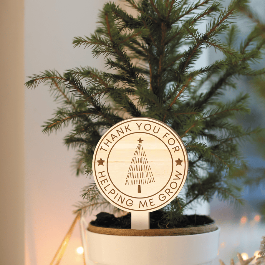 Helping Me Grow - Christmas Plant Tag - Xmas Thank You Gift For Teacher, Present