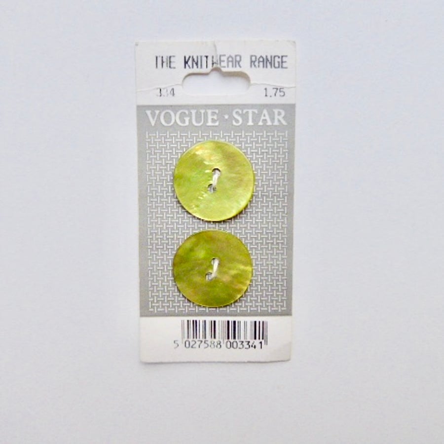 Lime green shell buttons, vintage Vogue buttons.