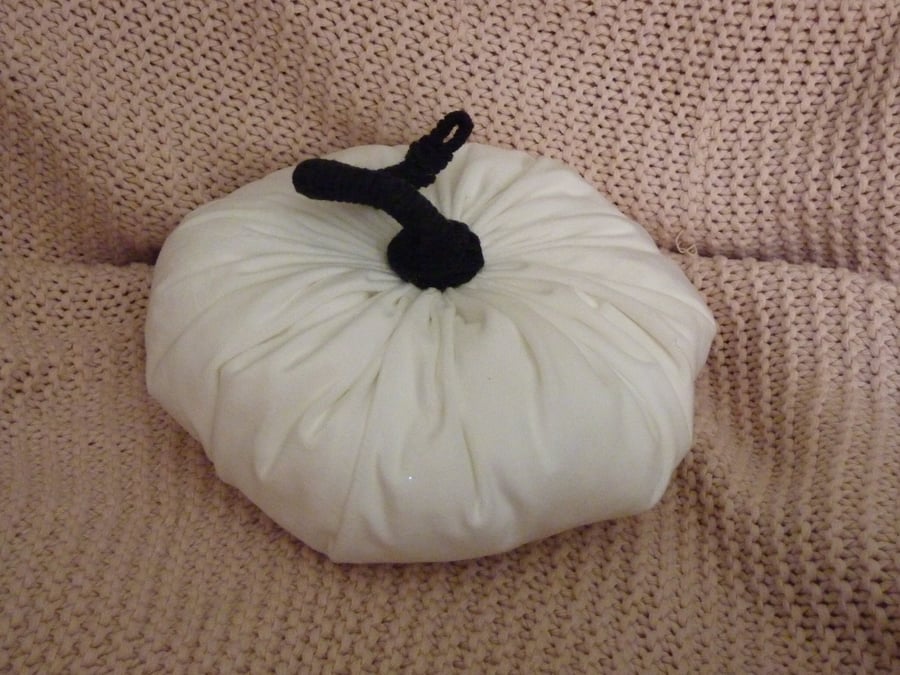 Plush Velvet Pumpkin Handmade OOAK White with black Stalk
