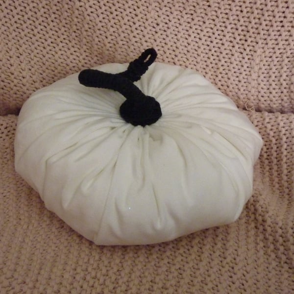 Plush Velvet Pumpkin Handmade OOAK White with black Stalk