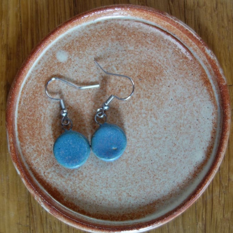 Ceramic disc dangle earrings in blue