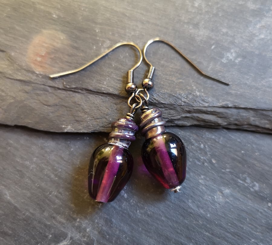Purple festive Christmas fairy light earrings 