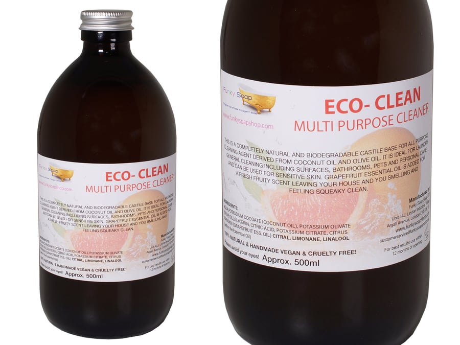 Eco- Clean Liquid Soap with Grapefruit, 1 Glass Bottle of 500ml