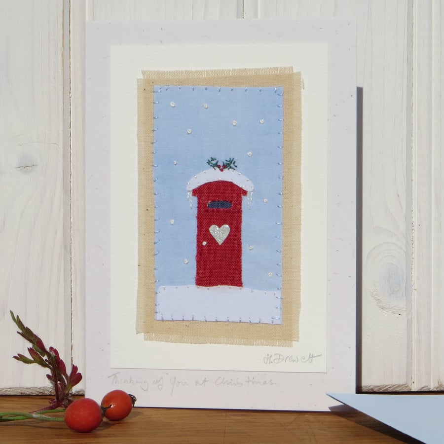 Thinking of you at Christmas - hand-stitched card for someone special