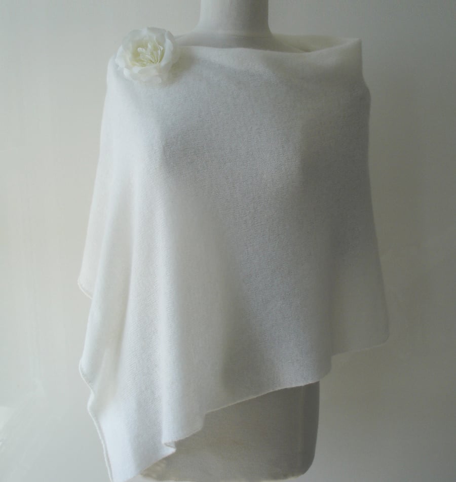 Poncho Wedding Cover-up - Fine Knit Merino Lambswool White