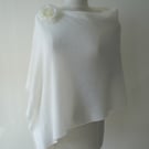 Poncho Wedding Cover-up - Fine Knit Merino Lambswool White