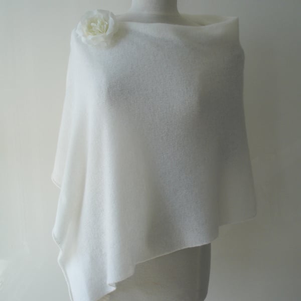 Poncho Wedding Cover-up - Fine Knit Merino Lambswool White