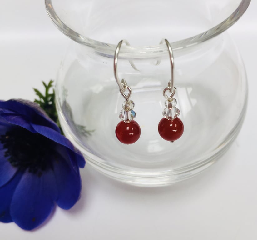 Sterling Silver Carnelian and Crystal Earrings