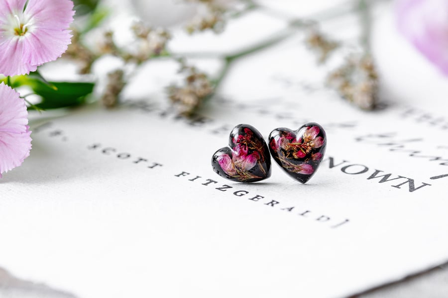 Flower Earrings Heather Earrings Black Sterling Silver Botanical Jewellery Press