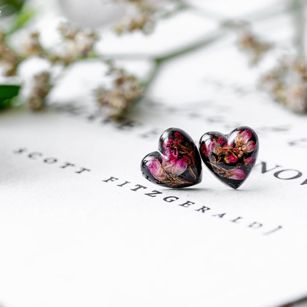 Flower Earrings Heather Earrings Black Sterling Silver Botanical Jewellery Press