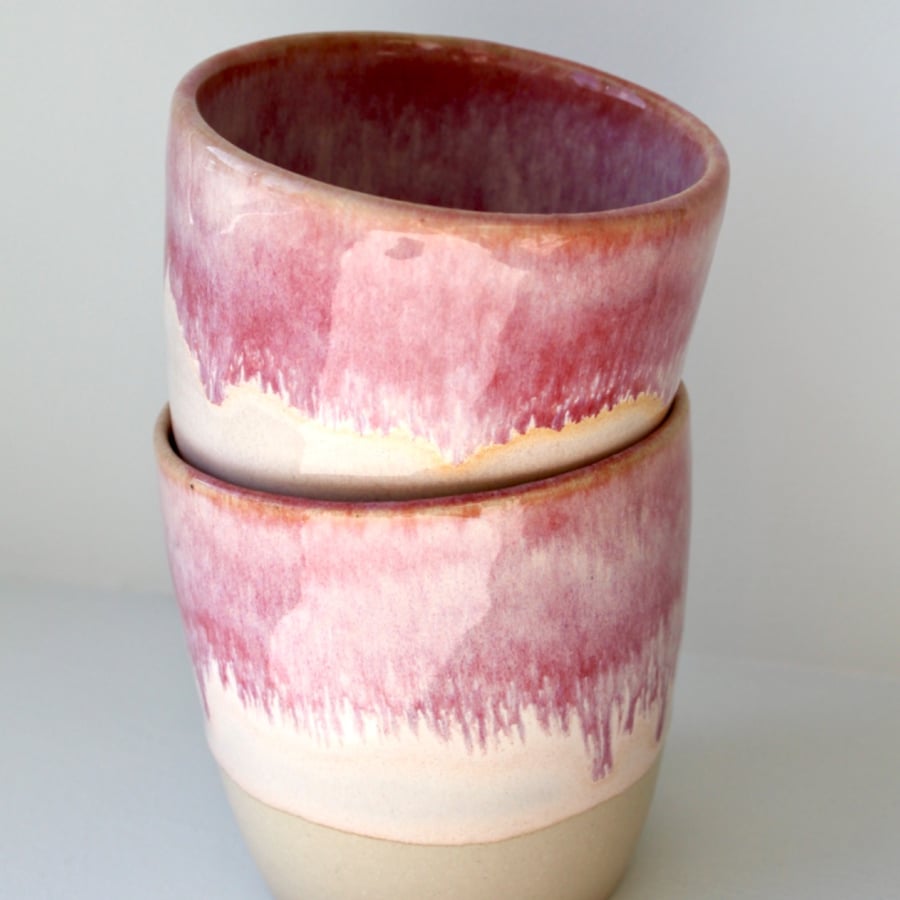 Pink flowy ceramic tumbler 