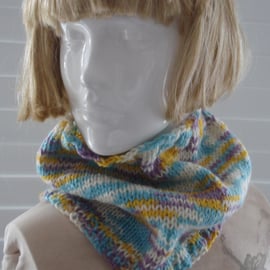 Hand Knitted Pretty Neck Warmer Cowl In Multi Coloured Aran (A40)