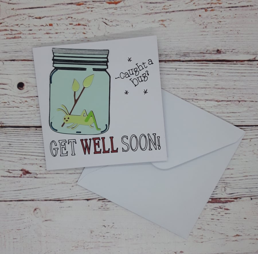 Get Well Soon Card, Funny Get Well Card, Caught A bug Card