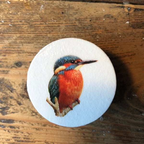 Handmade Kingfisher bird pine door knobs wardrobe drawer handles decoupaged