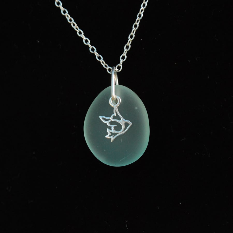 Beach glass pendant with dove charm