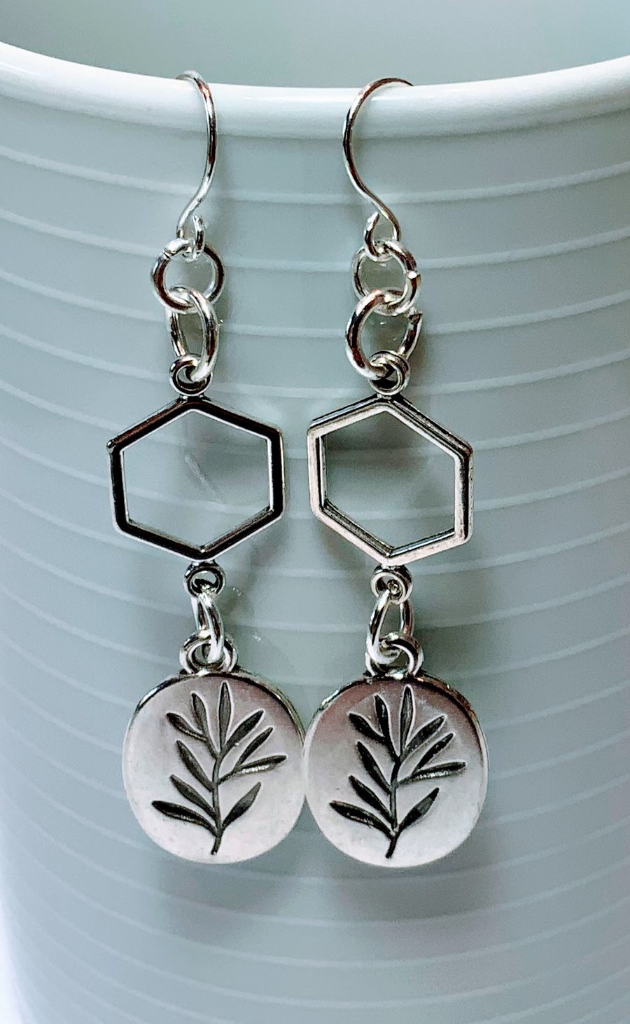 Leaf Engraved Disc Charm Earrings